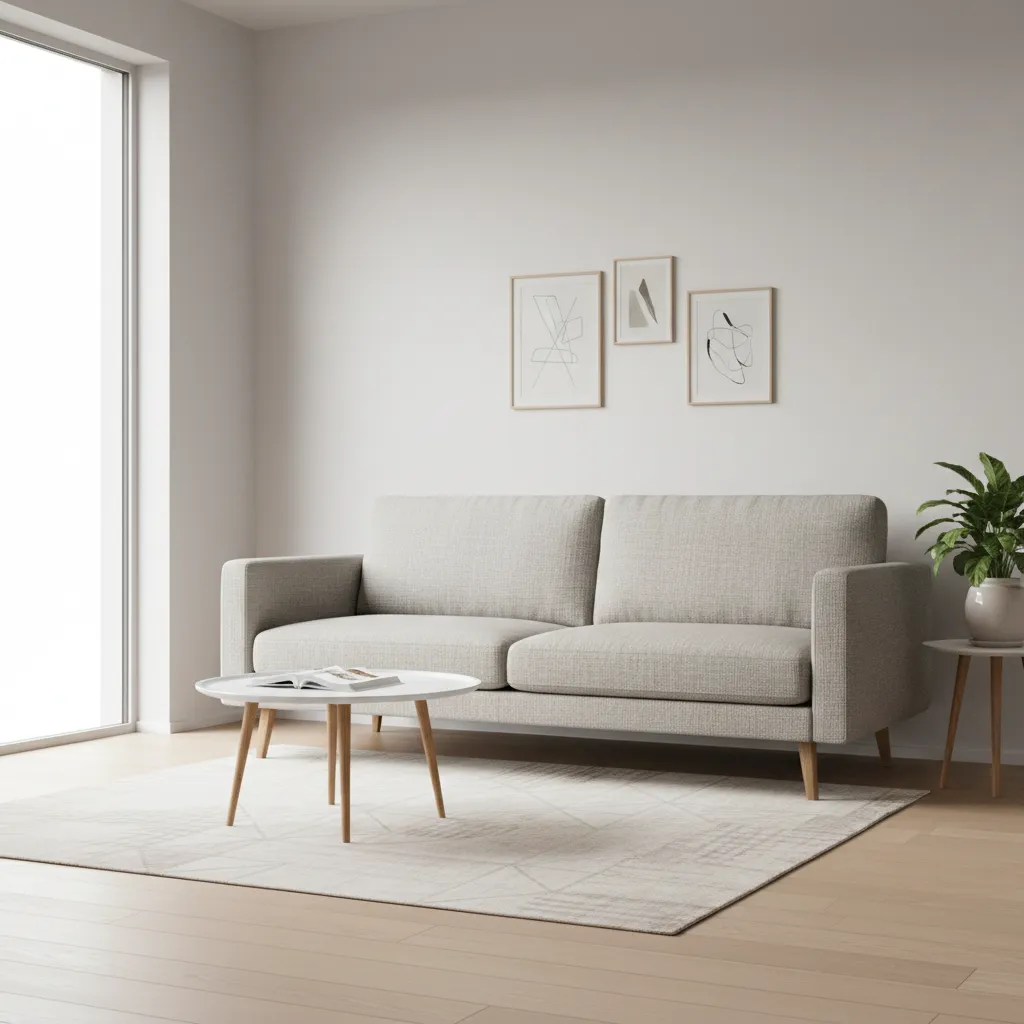 Slim modern sofa with exposed legs in a small living room