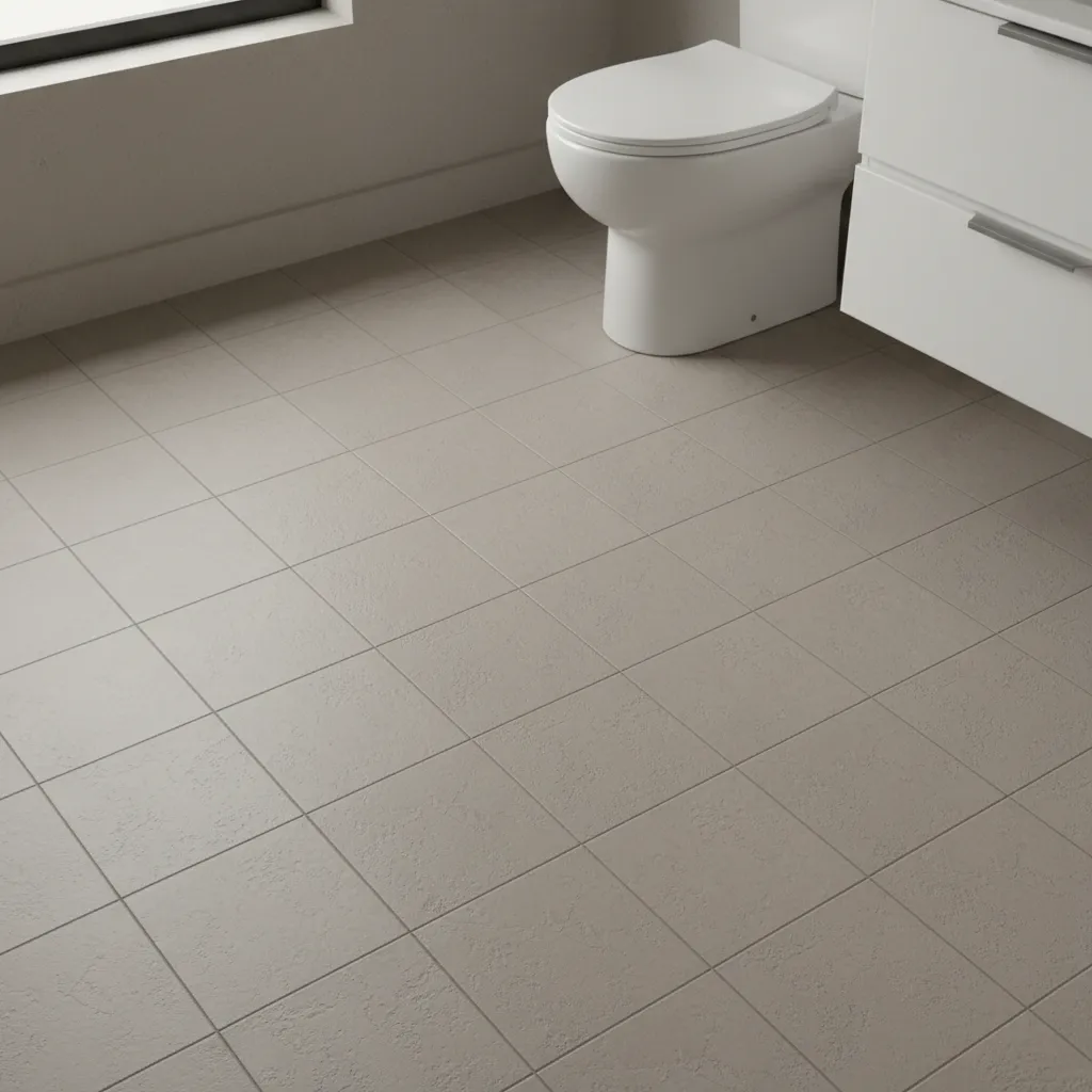 Textured slip resistant tile flooring in a small modern bathroom