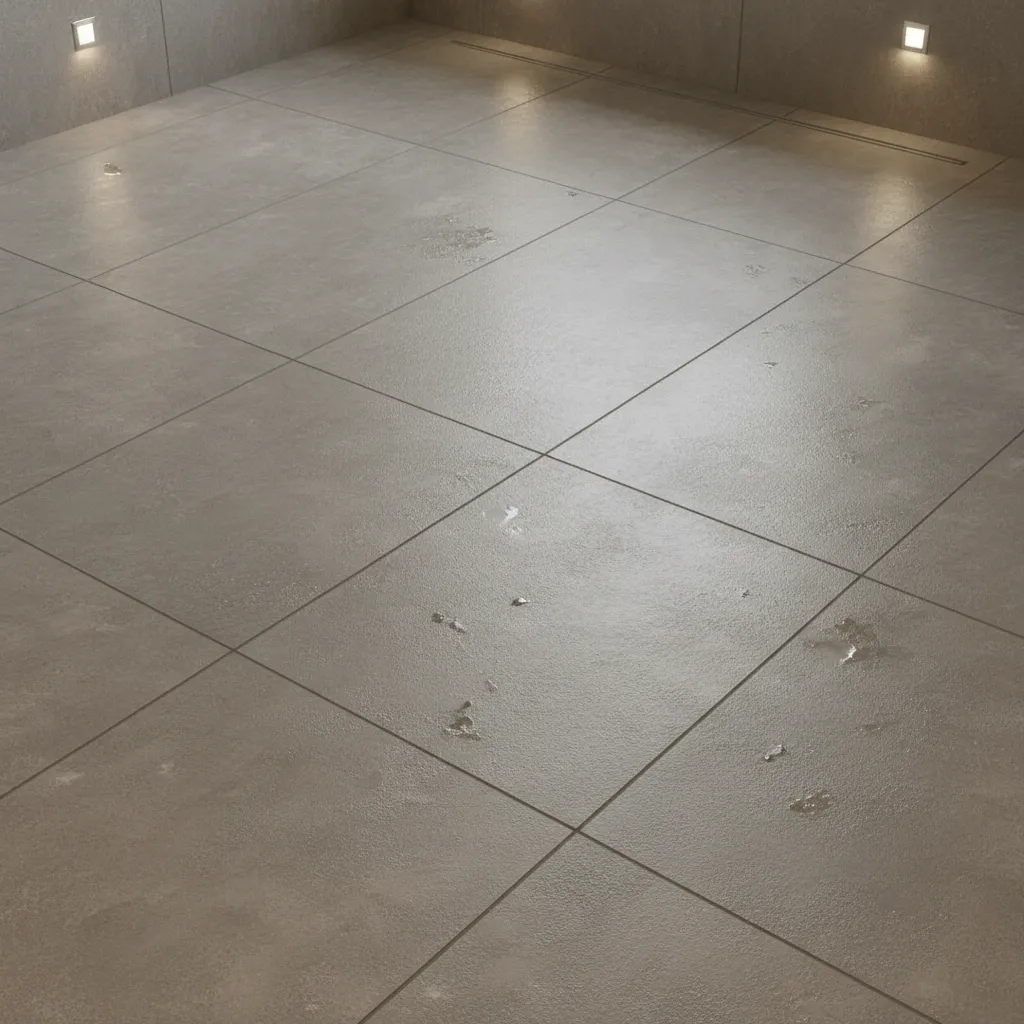 Textured bathroom floor tiles designed for slip resistance