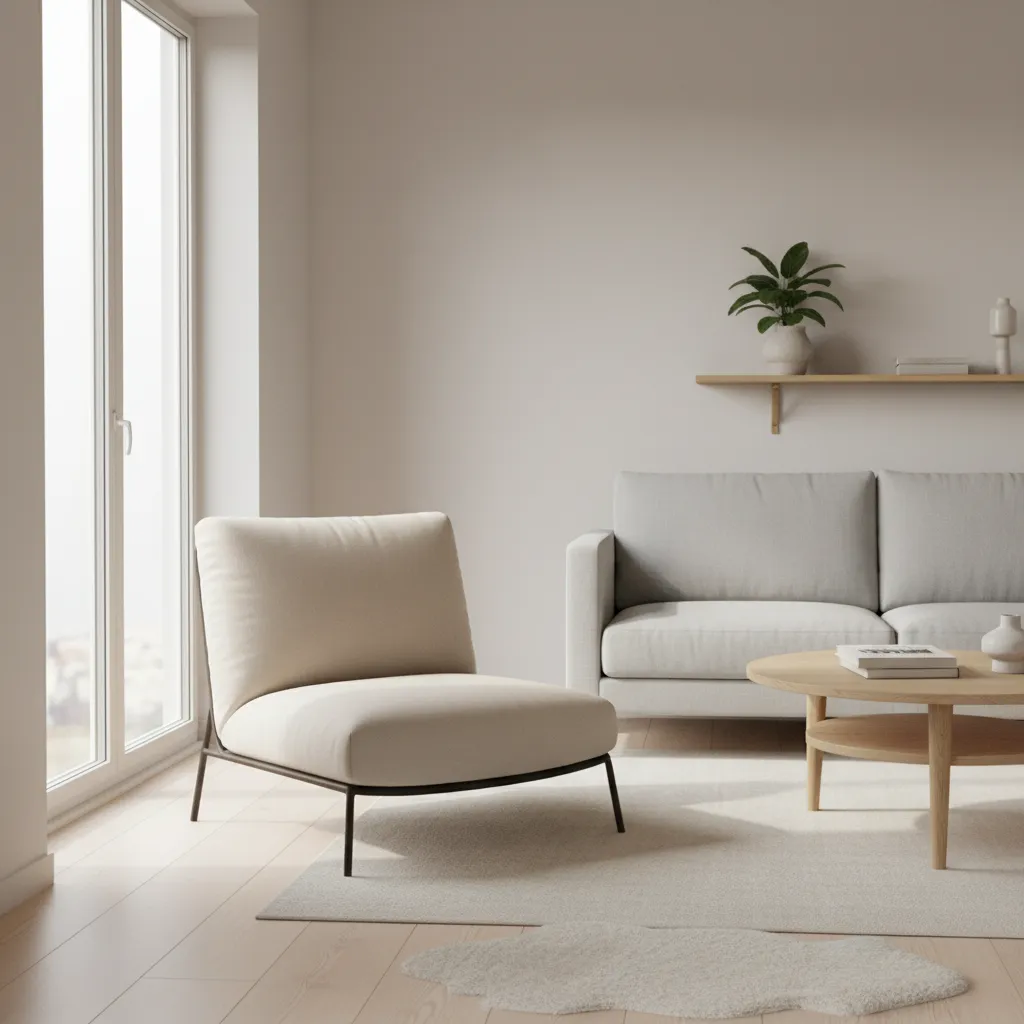 slipper chair with armless design in compact apartment living room