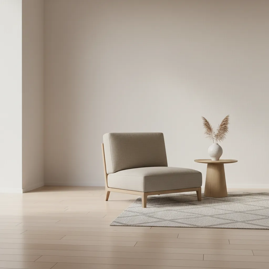 Minimal slipper chair placed in tight modern living room corner
