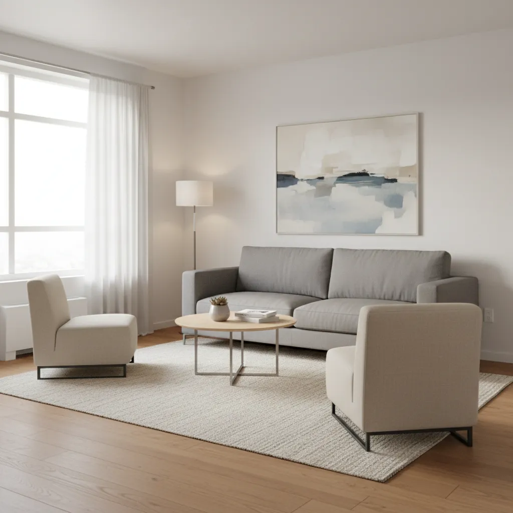 Two slipper chairs in a small living room facing a sofa