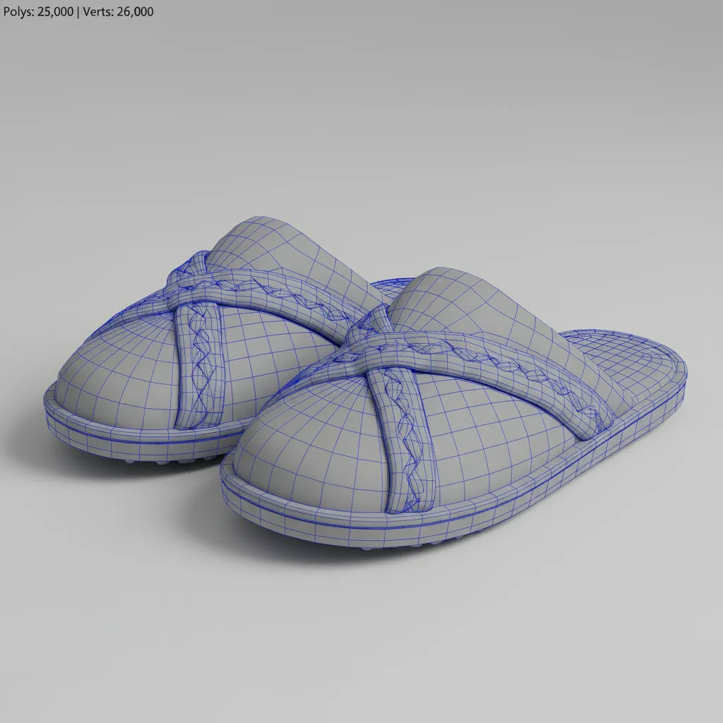clean edge flow topology around a 3D slippers model opening and sole