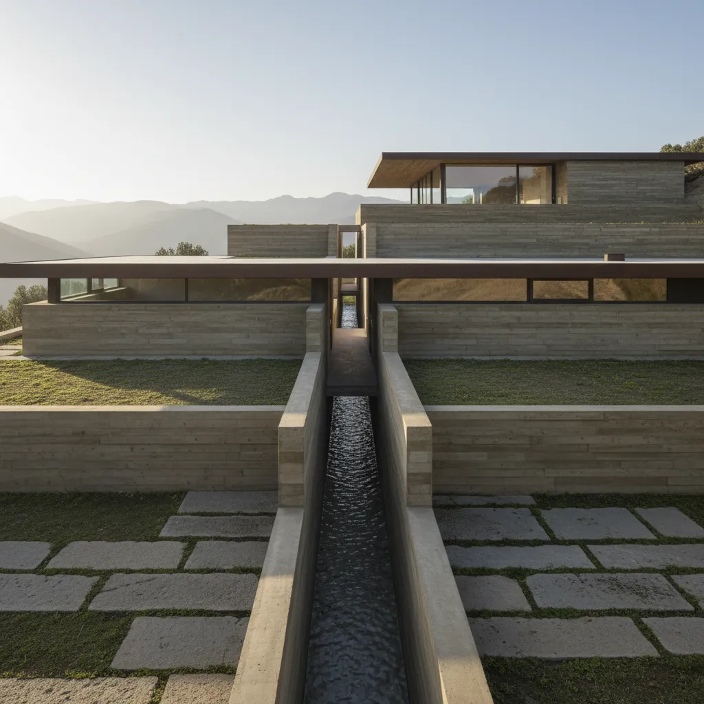 1800 sq ft Floor Plan on Slanted Ground: An interface between terrain and future living