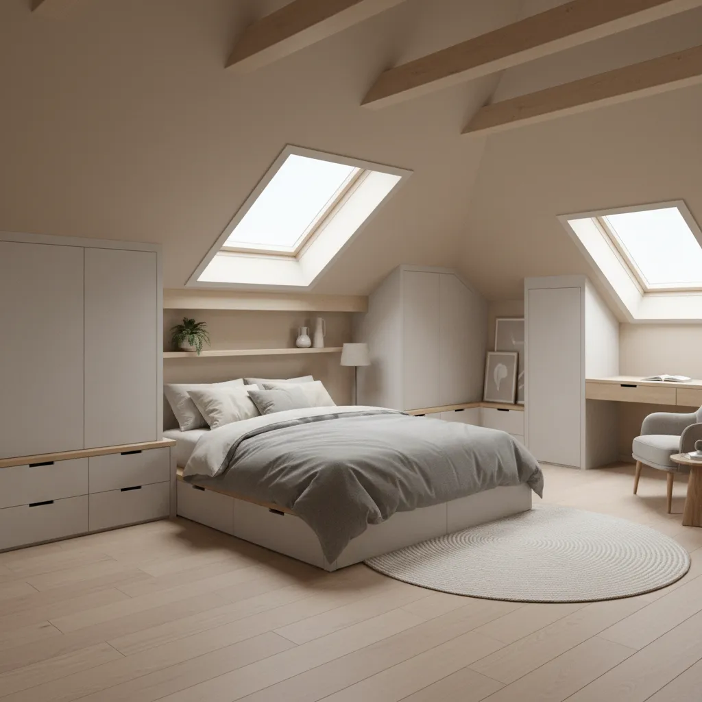 Space Optimization Strategies for Sloped Ceiling Bedrooms: Practical layout, storage, and lighting ideas to maximize every inch of an attic or slanted ceiling bedroom.