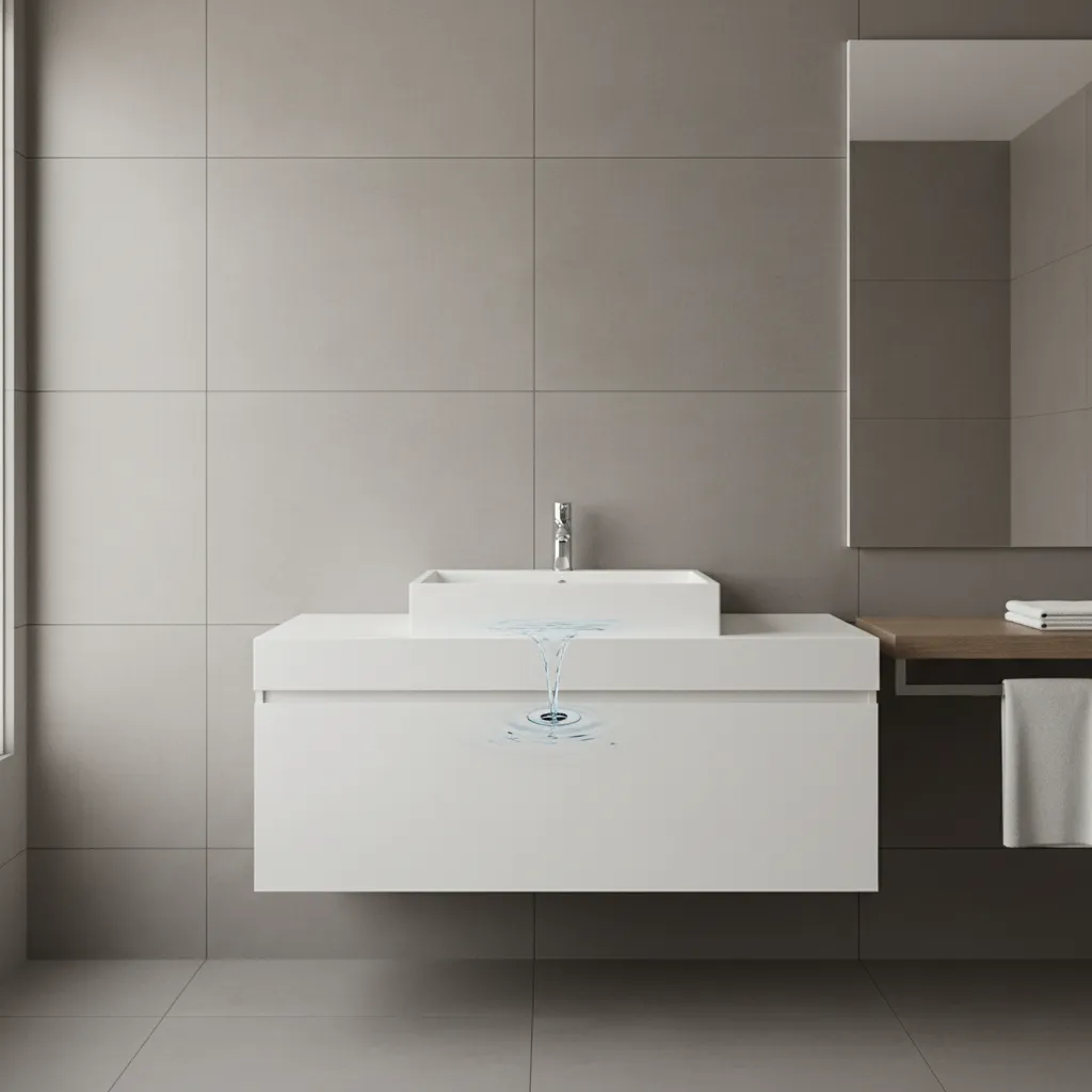 slow draining bathroom sink showing water pooling around drain