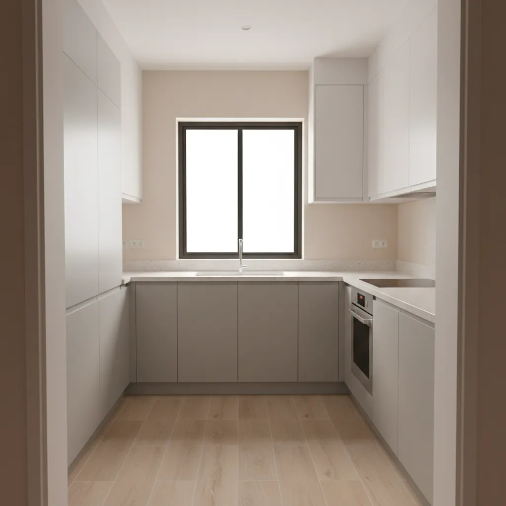 realistic 10x11 small kitchen interior showing compact layout