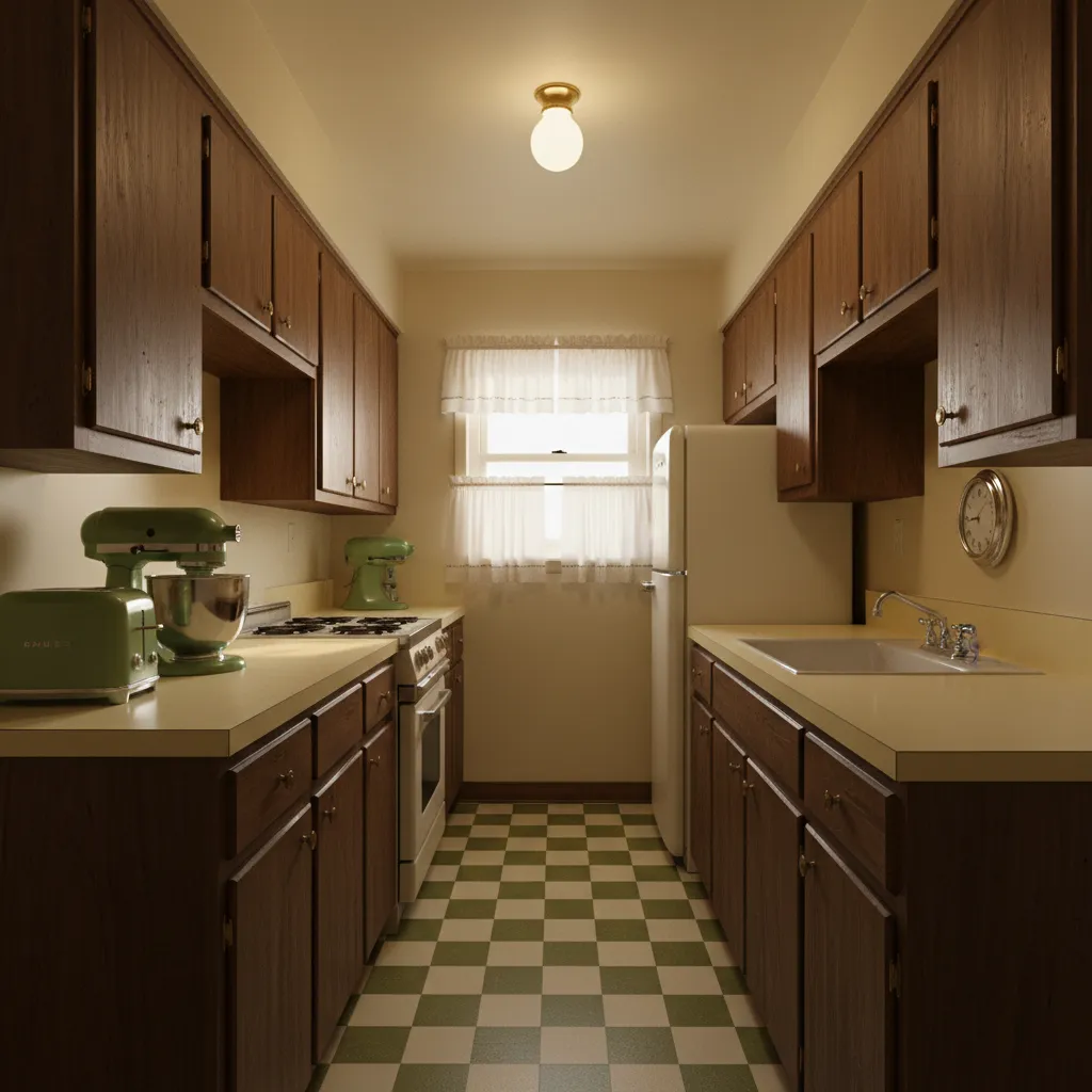 Typical cramped 1960s kitchen with limited counter space