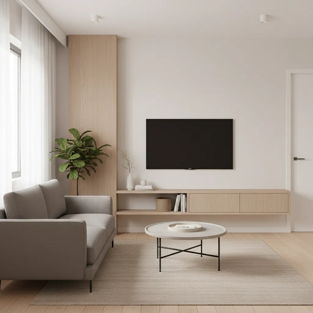 Compact modern living room design for a 1 BHK apartment