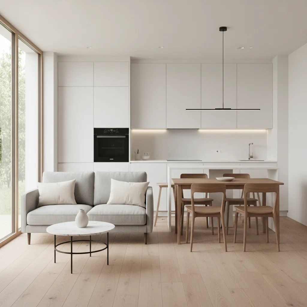 Không gian phòng khách và bếp trong nhà 40m2 thiết kế mở
