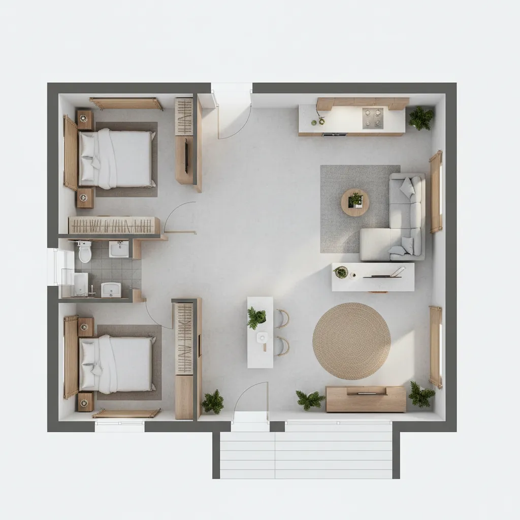 Bản vẽ thiết kế nhà cấp 4 50m2: Bố trí khoa học cho nhà nhỏ