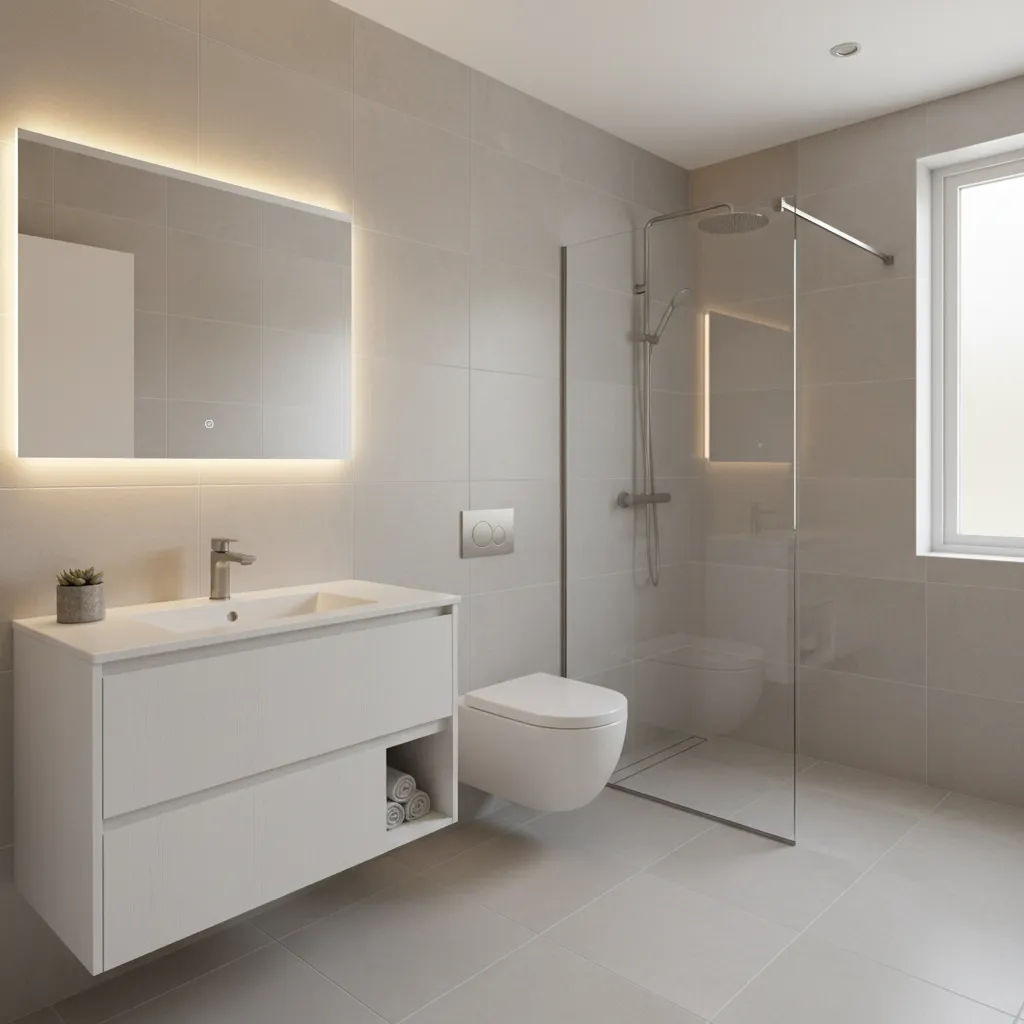 example layout of a small 5 by 7 bathroom with vanity toilet and shower