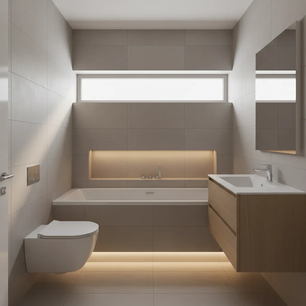 compact 5x9 bathroom layout with tub toilet and vanity arrangement
