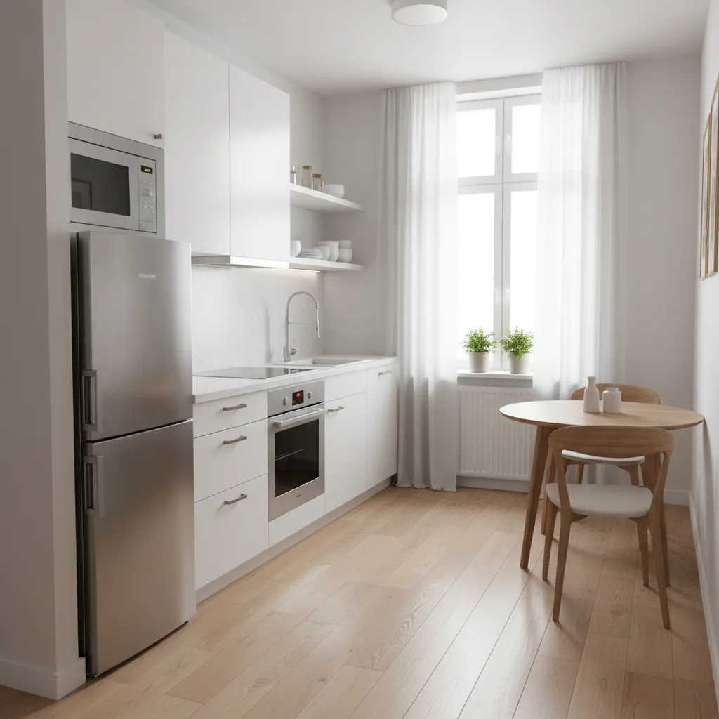 Small 9 x 7 kitchen interior layout example