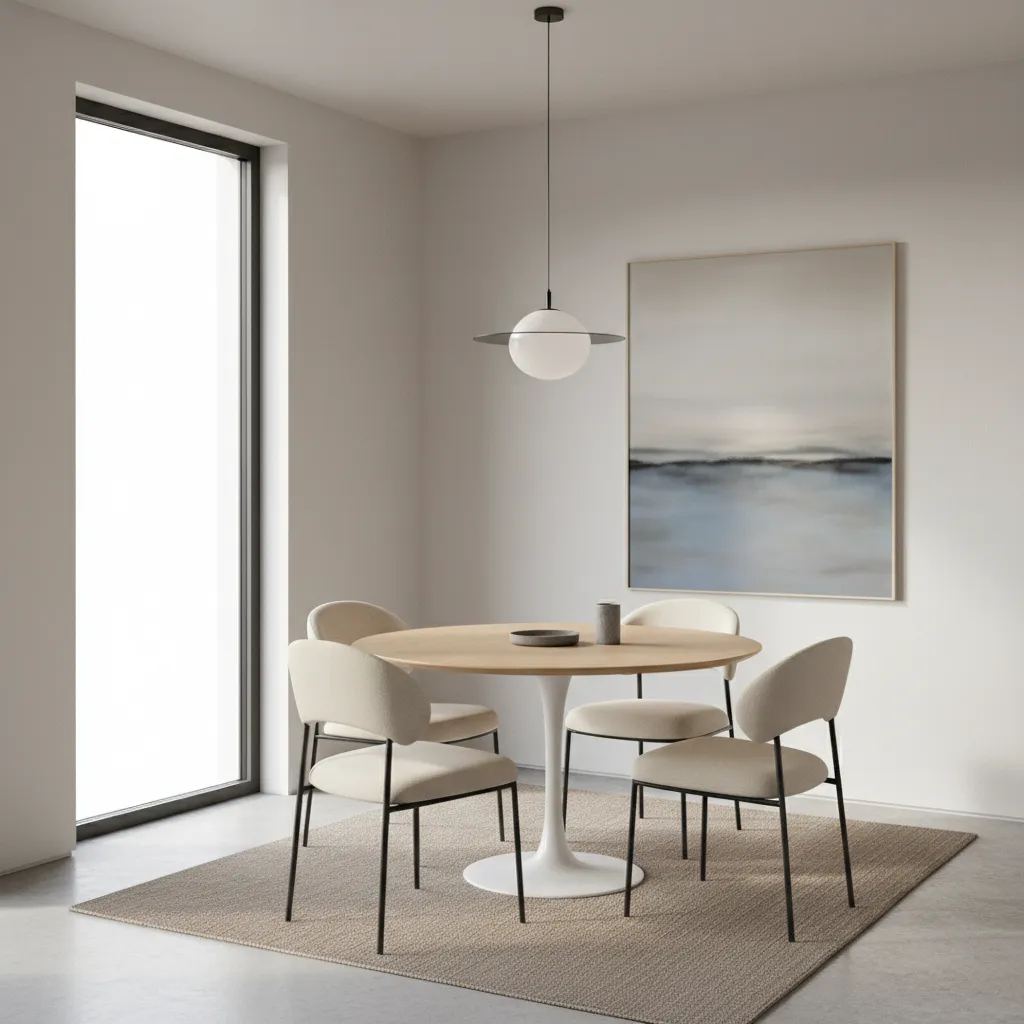 Example layout of a compact 9x9 dining room with round table