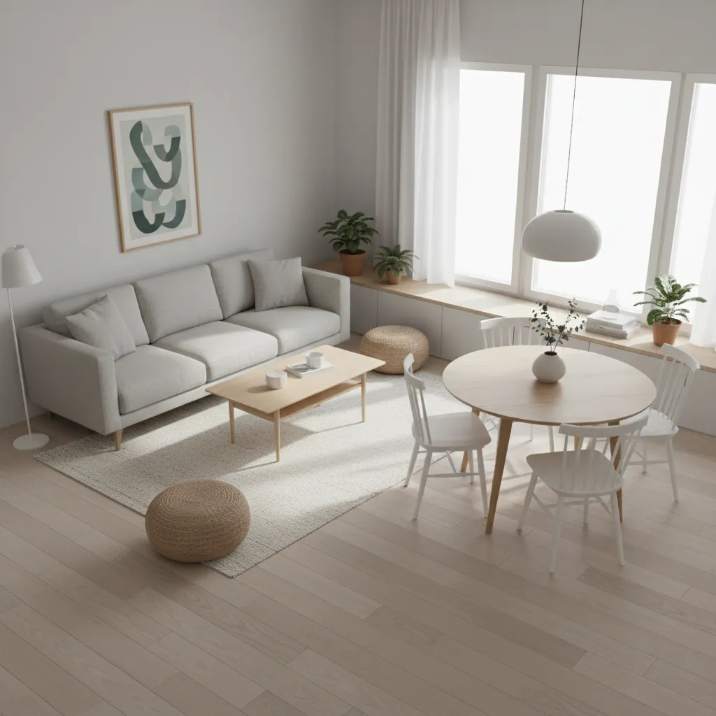 3D rendered small apartment layout optimization showing efficient furniture placement