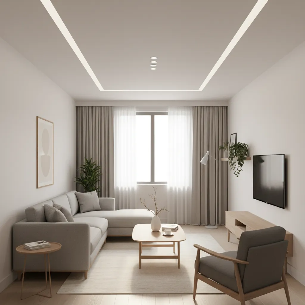 well lit 3D rendering of a small apartment interior with balanced daylight