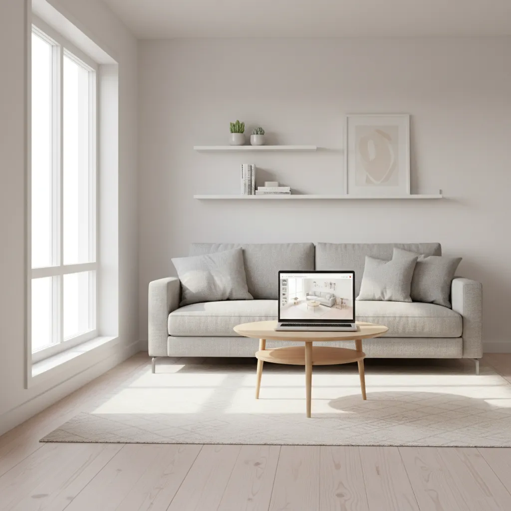 designer reviewing AI generated furniture layouts for a small apartment living room