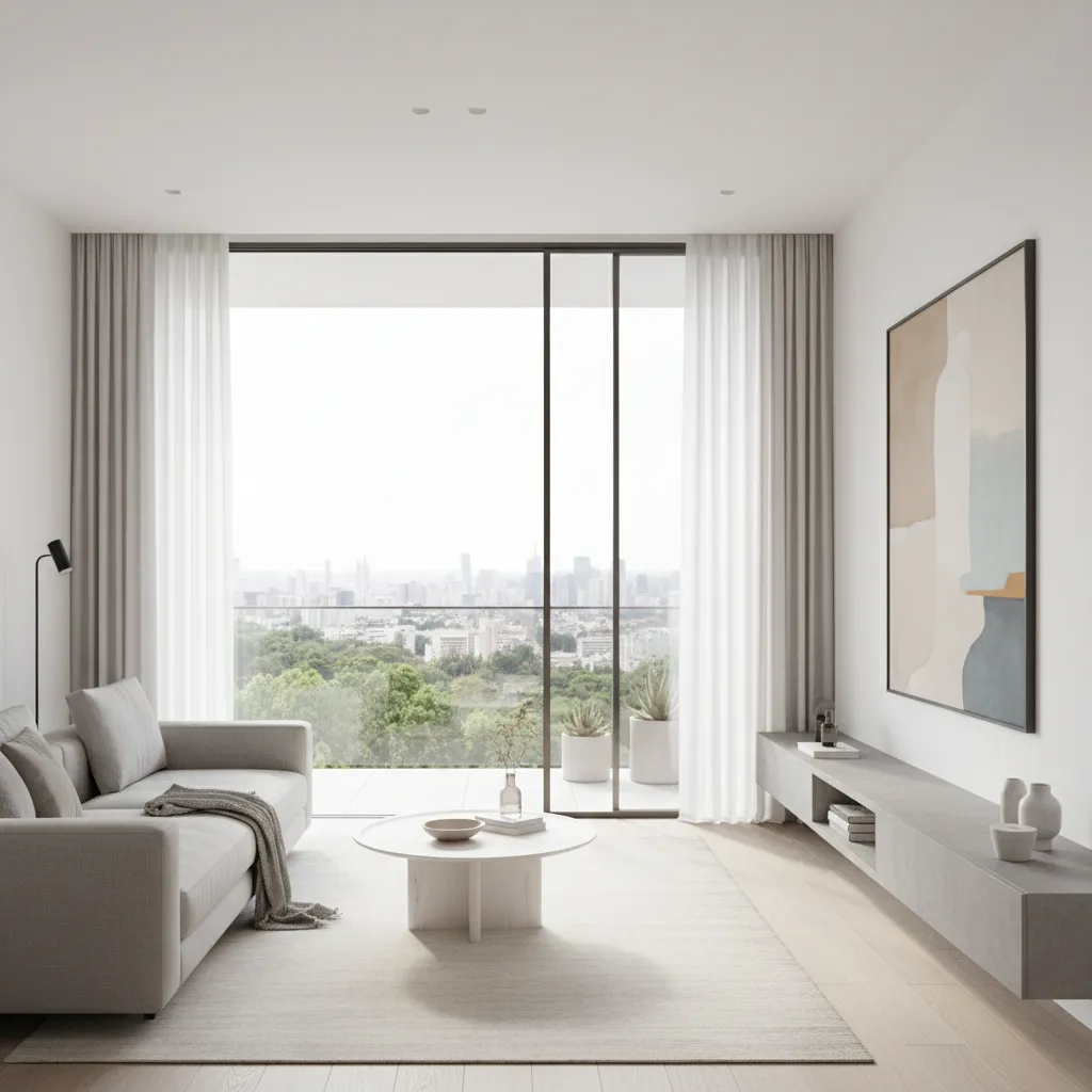 small apartment living room with balcony window bringing natural light
