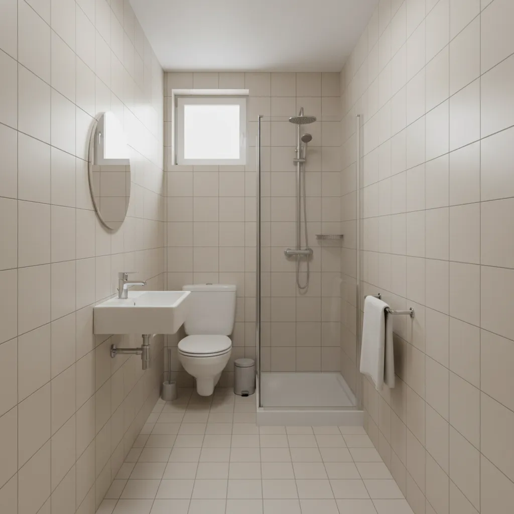 compact apartment bathroom layout before renovation planning