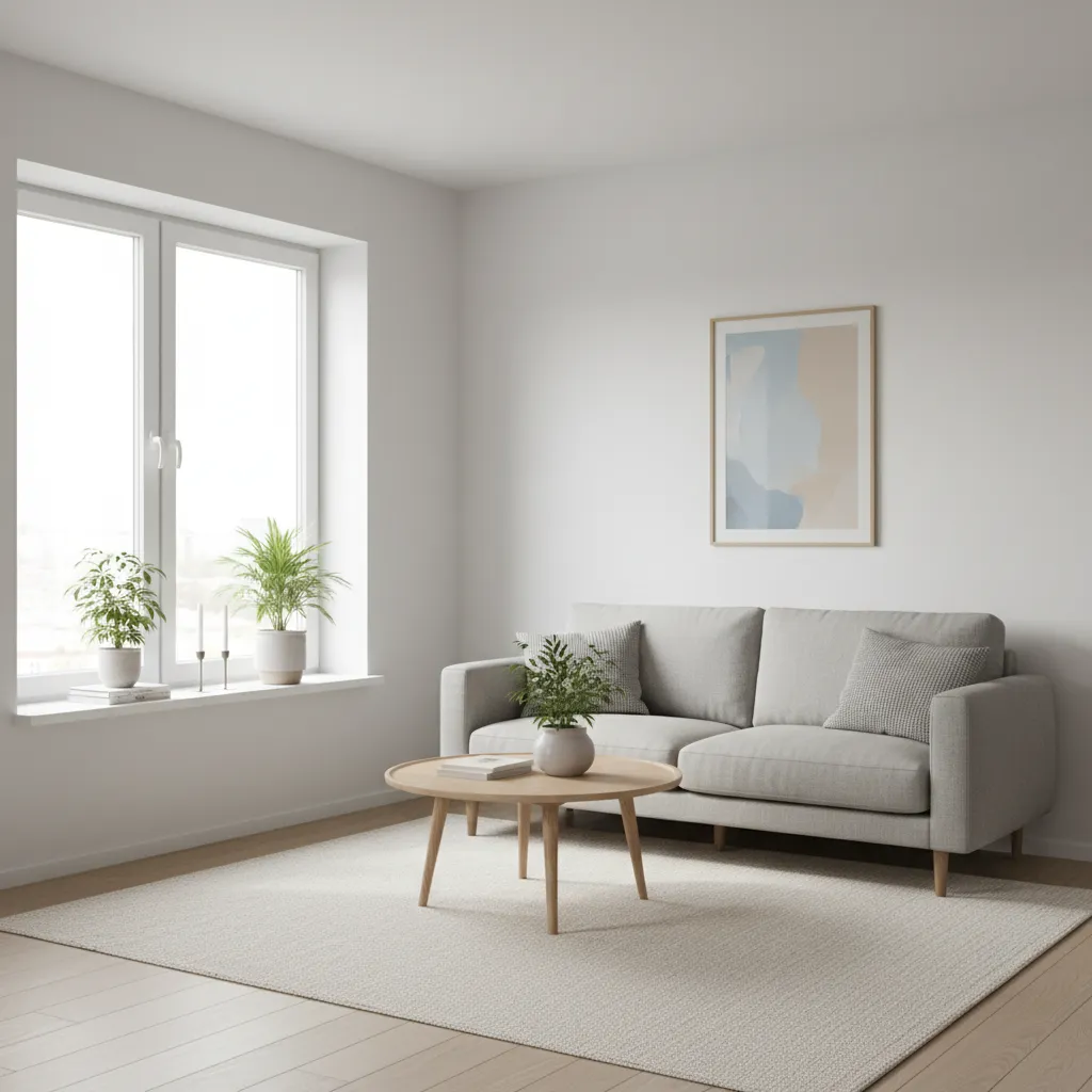 Bright small apartment living area showing clean layout and minimal furniture