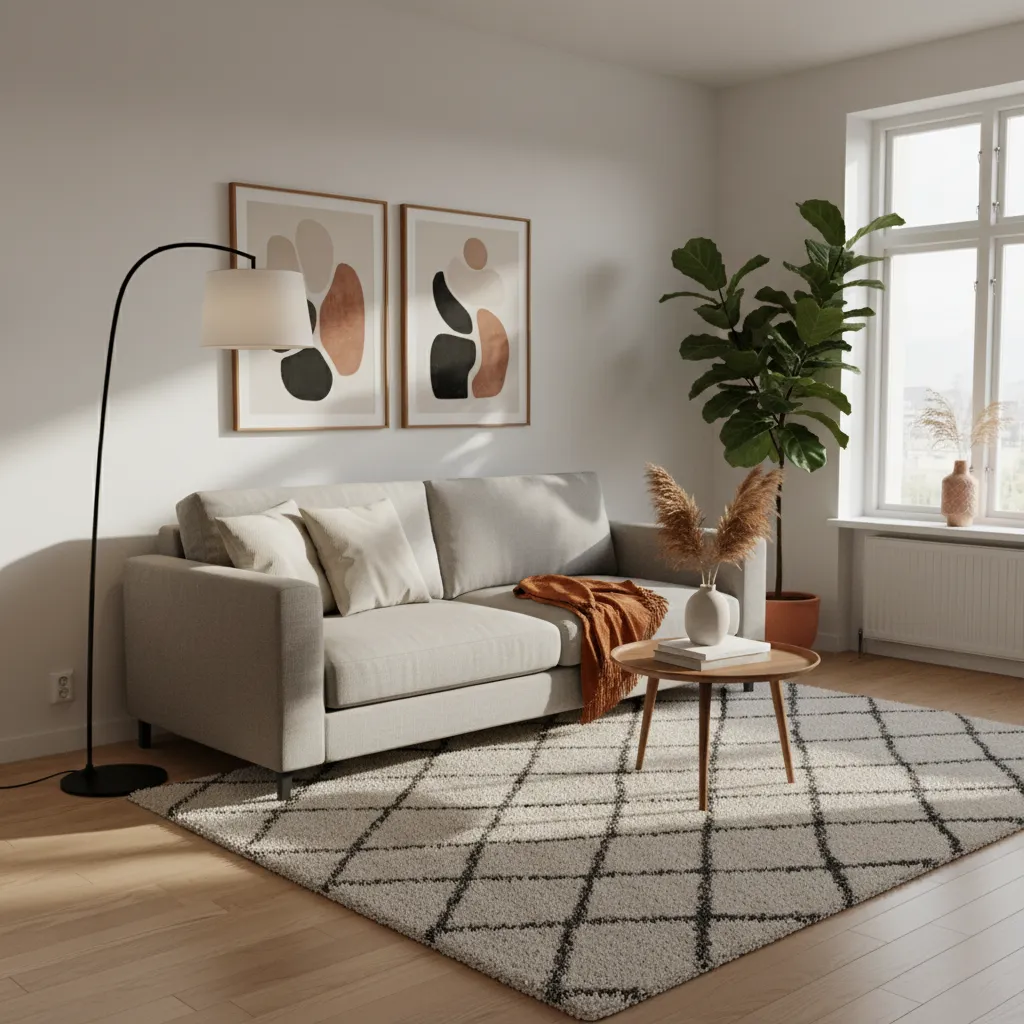 Well styled small apartment interior showing budget friendly decor and furniture balance