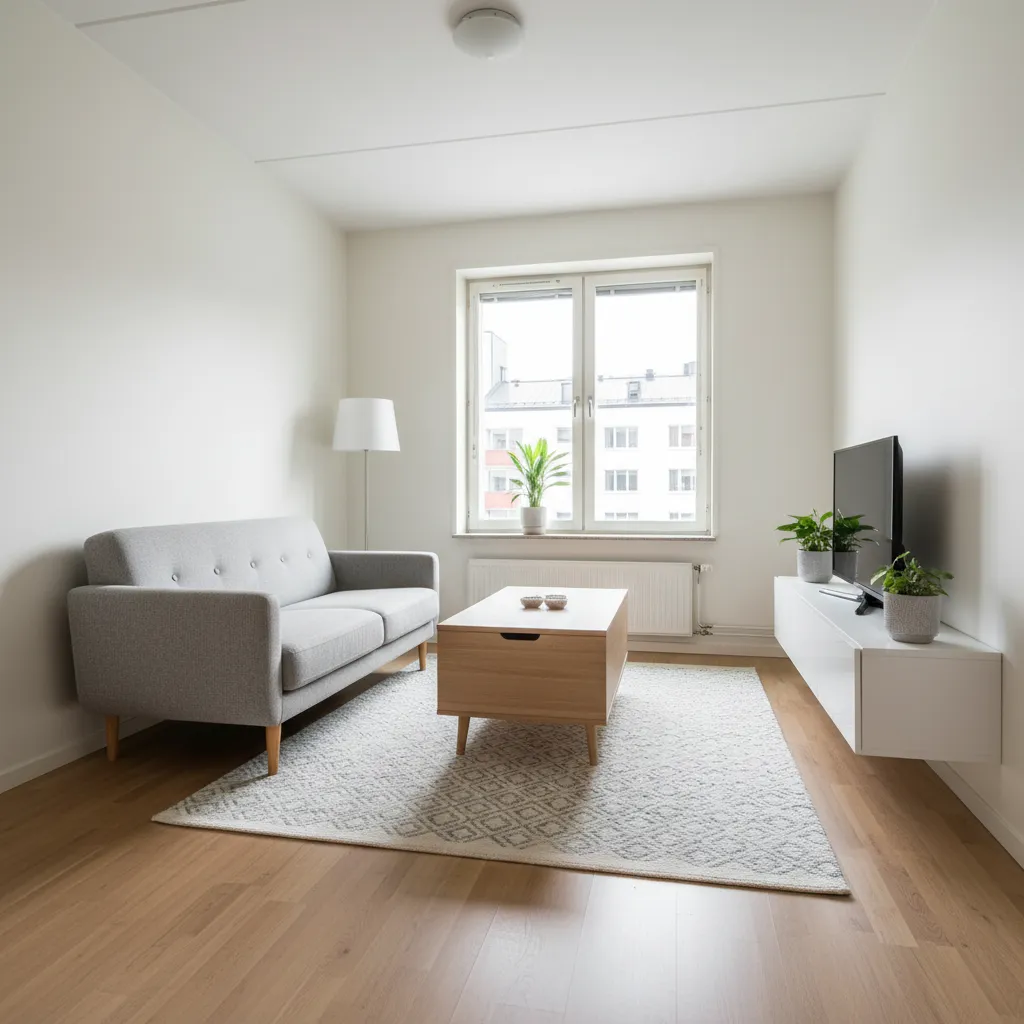 compact small apartment living room using budget furniture layout