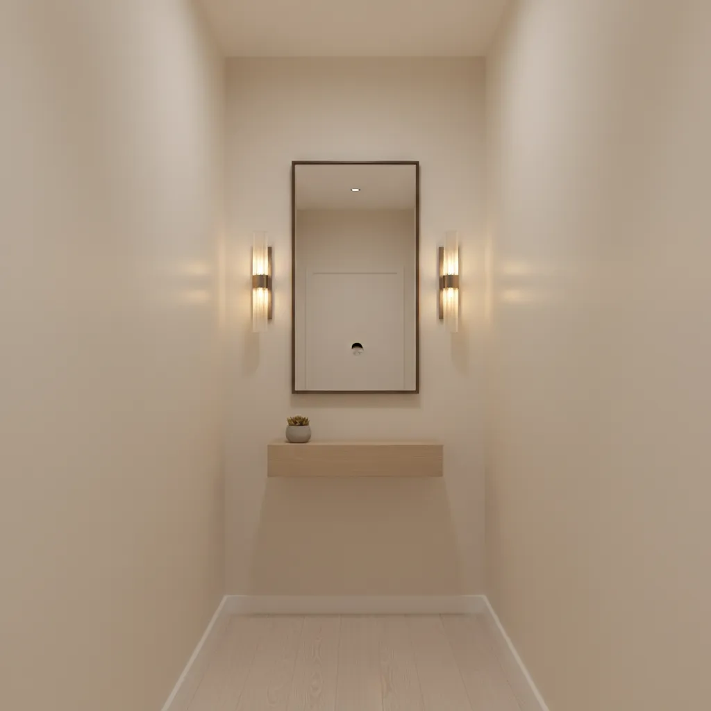 Strategic candle sconce placement in small apartment hallway