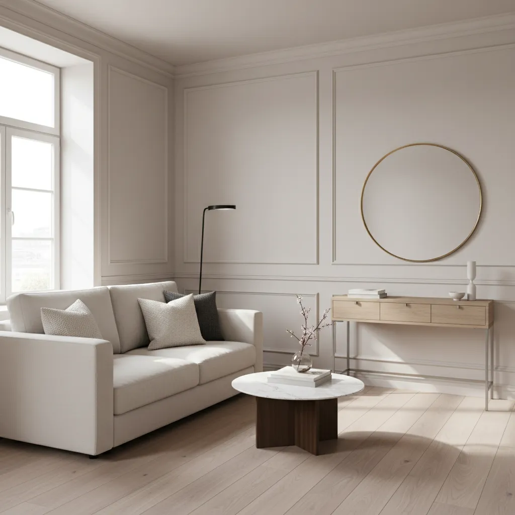 Pequeño apartamento con diseño clásico moderno luminoso