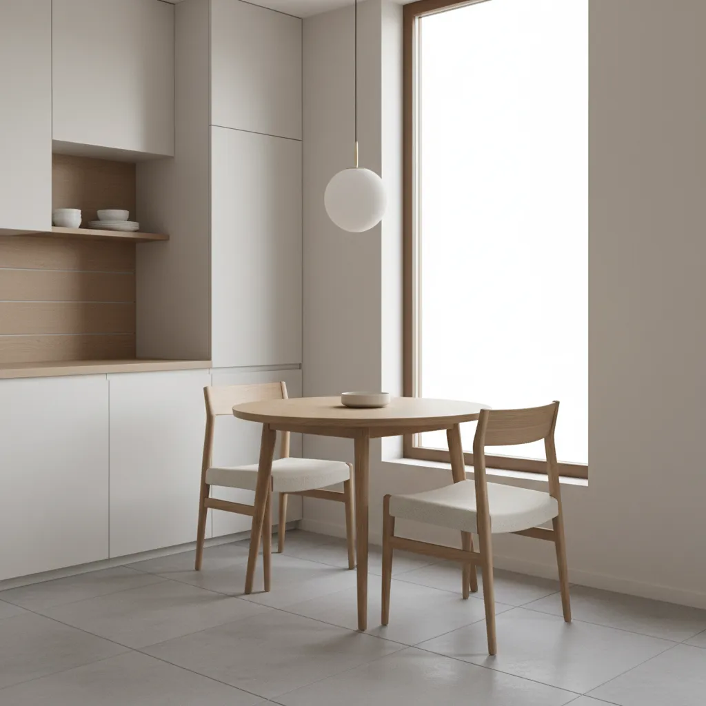 Compact dining corner in a small apartment kitchen