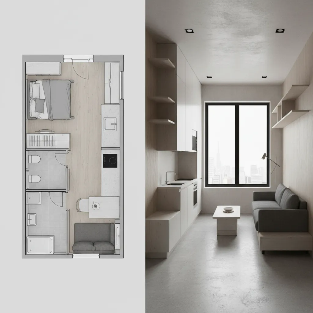 Diseño digital de un apartamento pequeño optimizando espacio