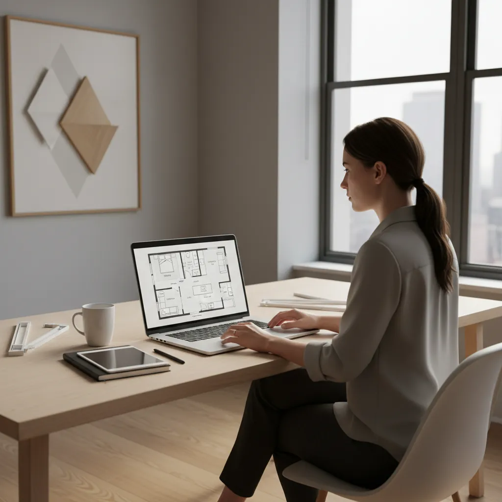 designer creating a small apartment floor plan using a digital layout tool
