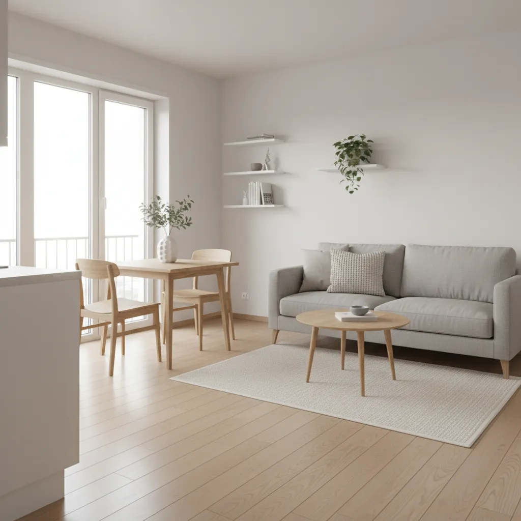 Compact dining table in small apartment living area