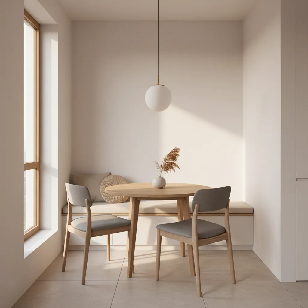 Compact apartment dining corner with round table