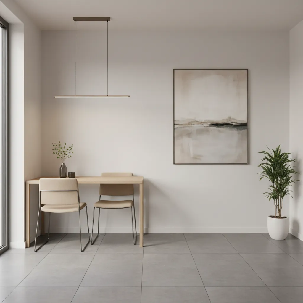 Small apartment dining layout with narrow dining table