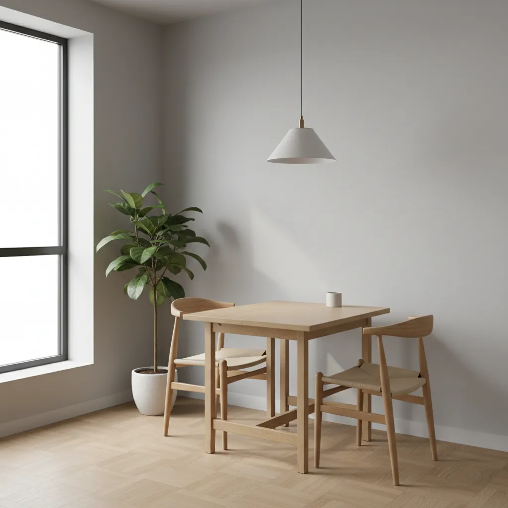 Compact dining area with an expandable dining table in a modern apartment