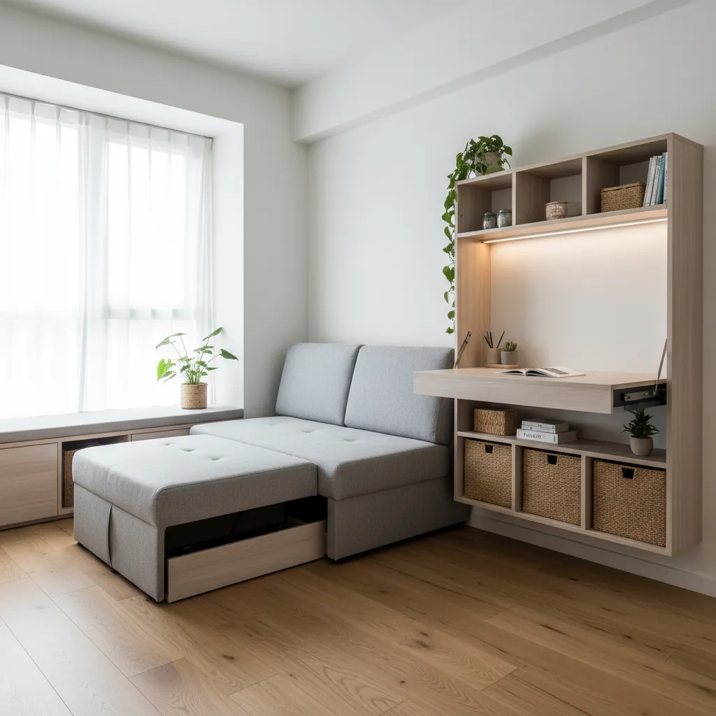 Pequeño apartamento con zonas multifuncionales bien organizadas