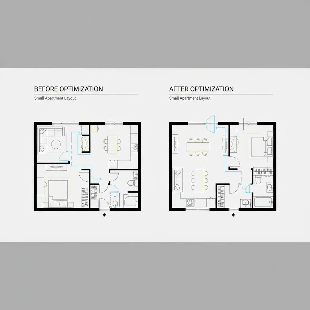 comparison of inefficient and efficient small apartment floor plans