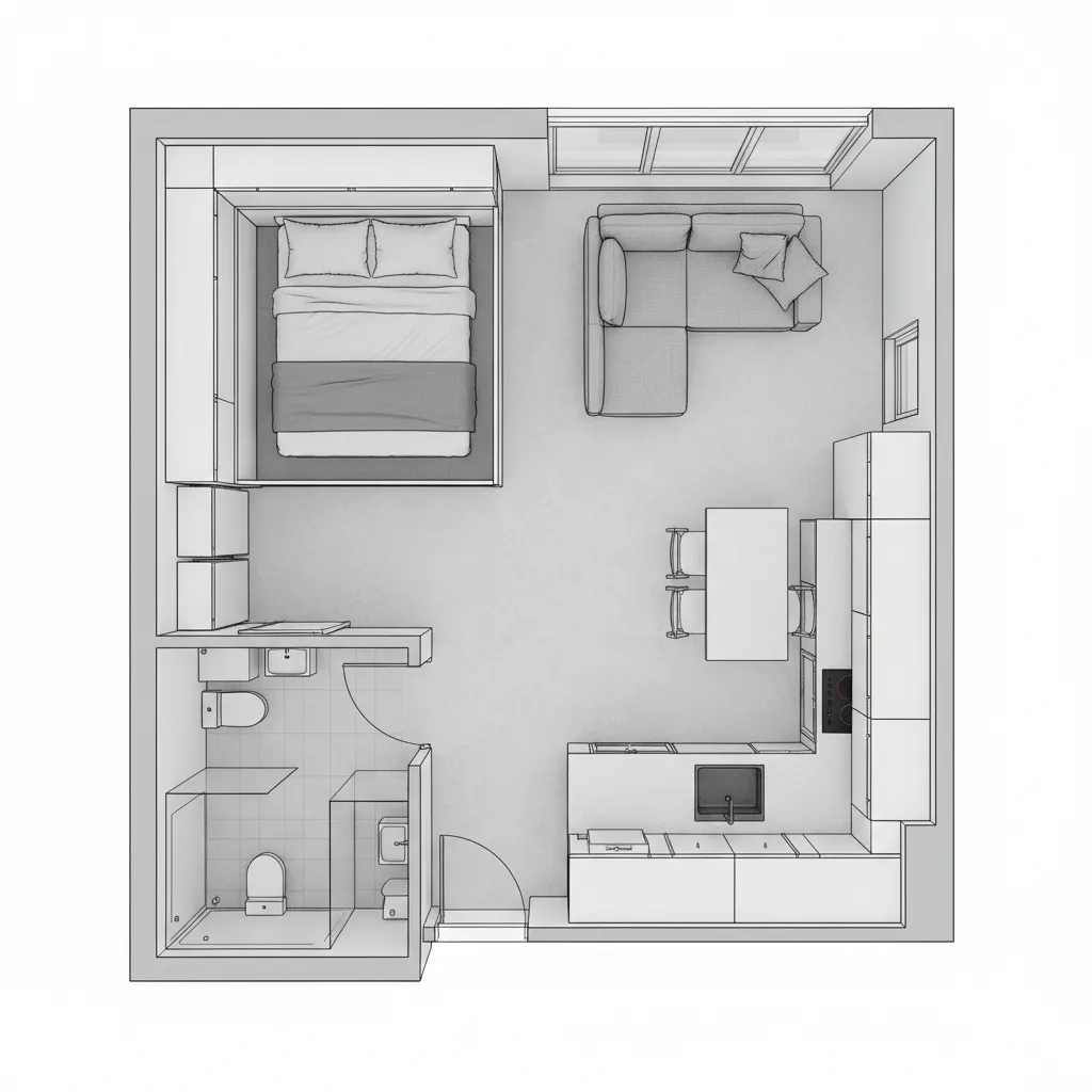 compact apartment floor plan optimized for small space living