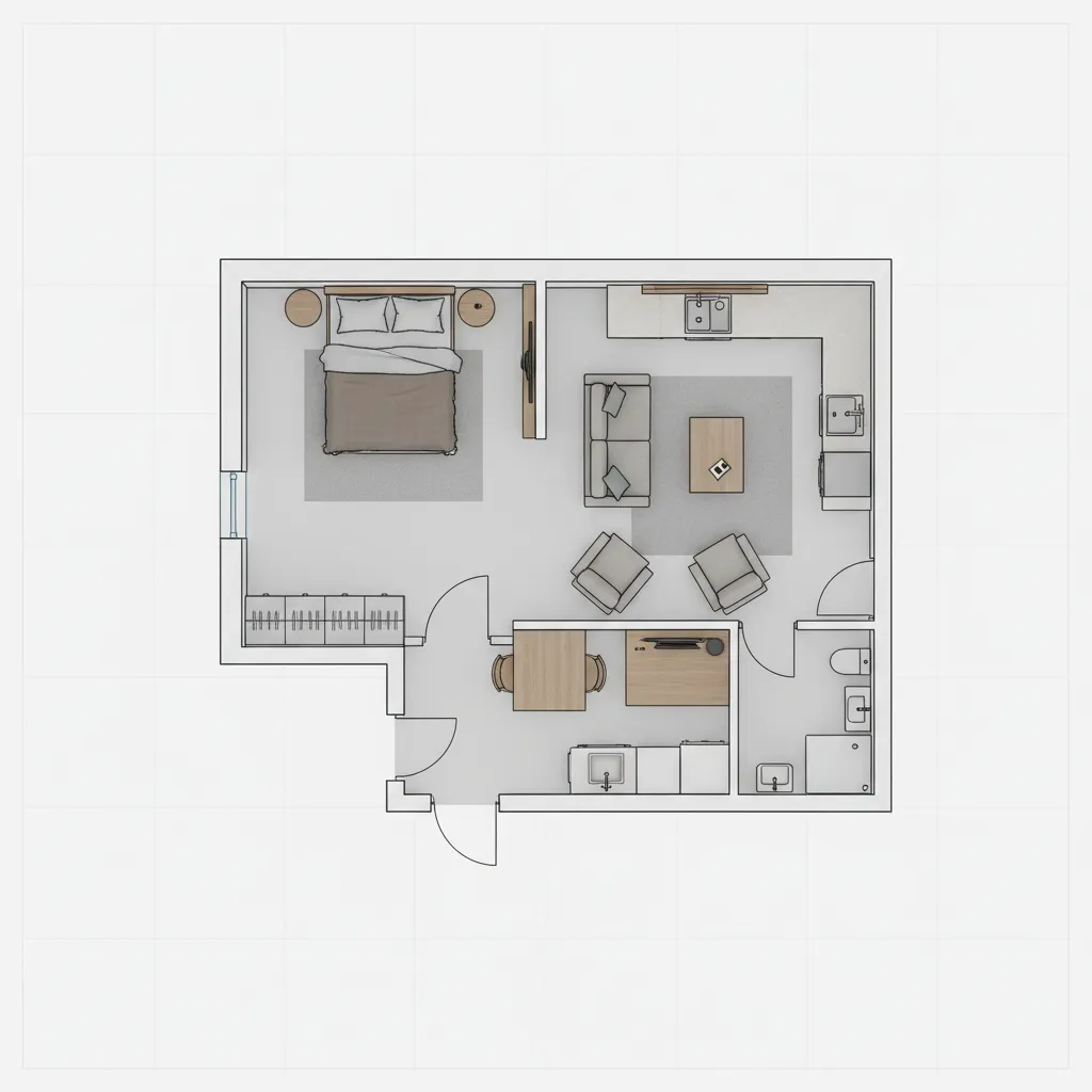compact apartment floor plan design with multifunction spaces