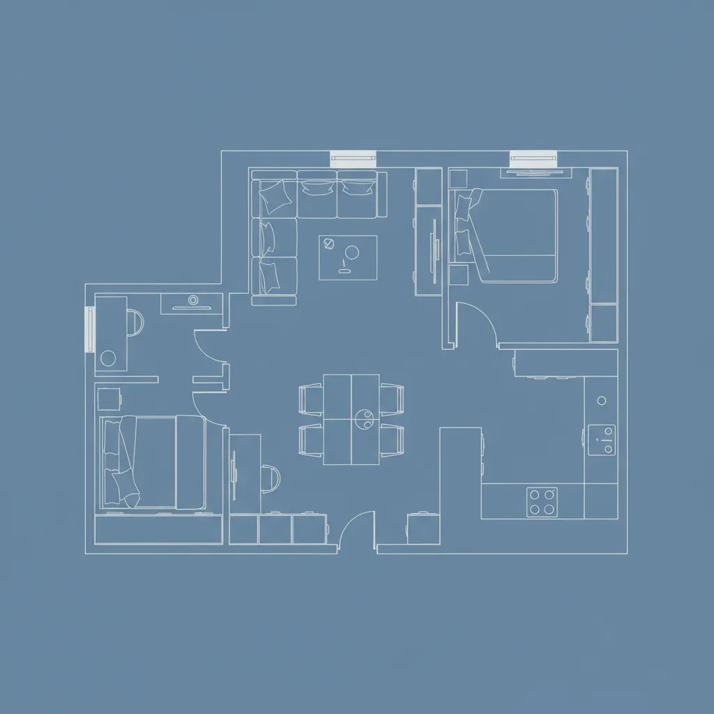 optimized small apartment floor plan showing multifunctional furniture layout