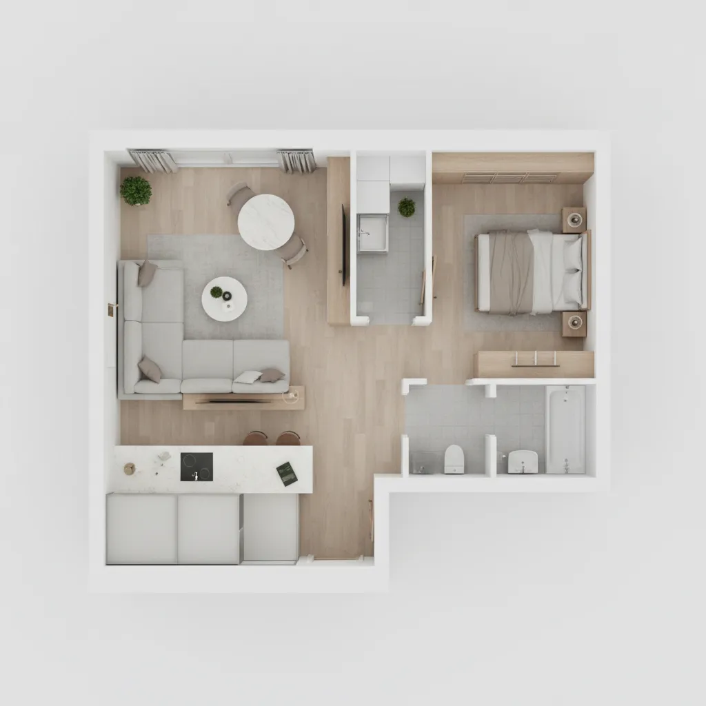 small apartment floor plan showing optimized furniture layout using a floor plan creator