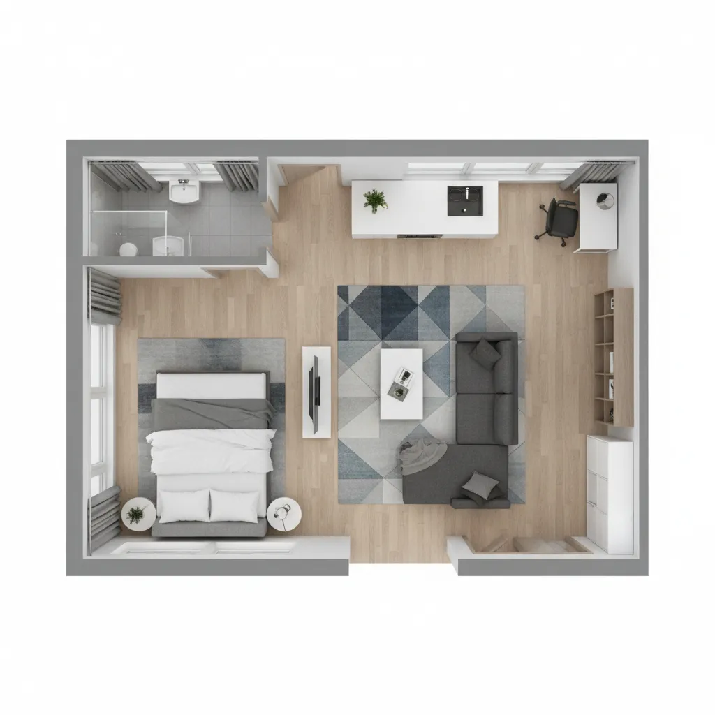 Compact apartment layout optimized using a floor plan creator