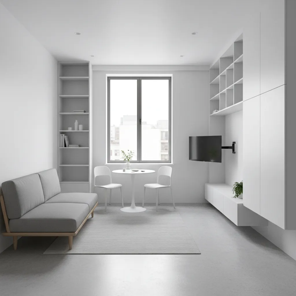 Small apartment layout optimized with smart furniture placement