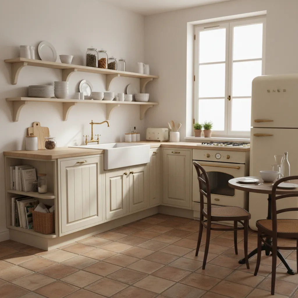 Compact French country style kitchen adapted for a small apartment