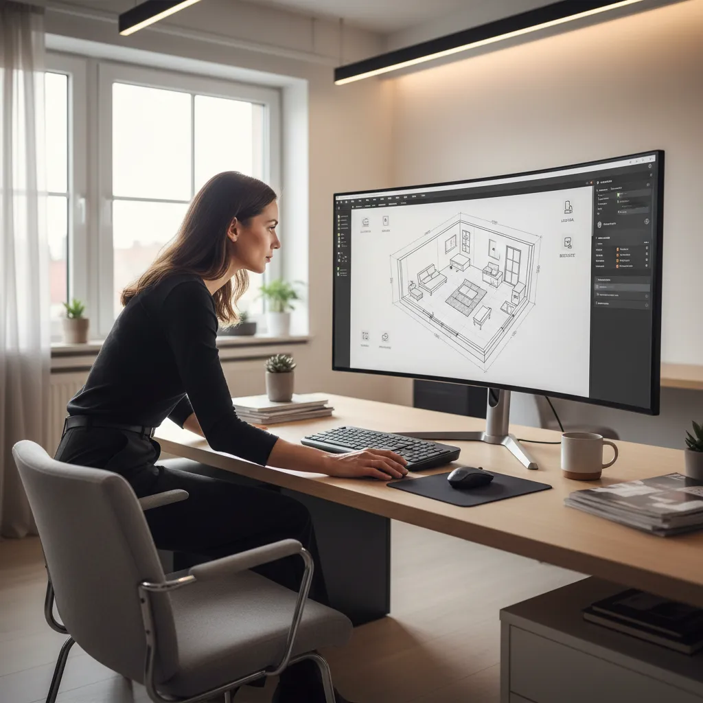Diseñador revisando la distribución de muebles en un apartamento pequeño