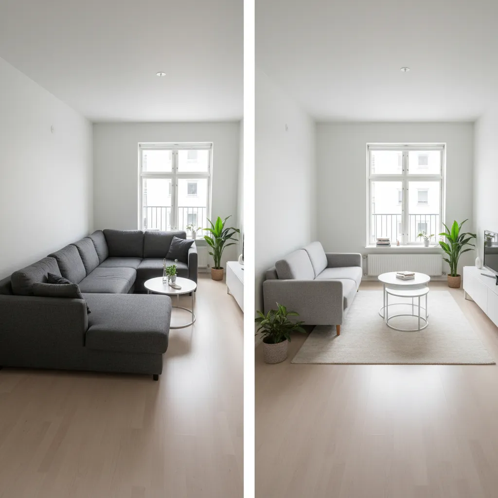 comparison of oversized sofa vs compact furniture in small living room