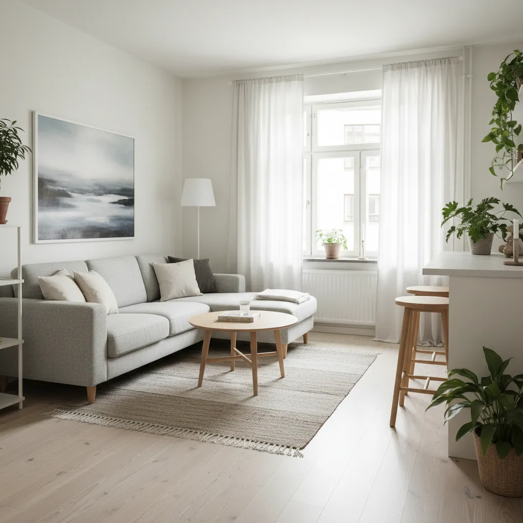 Pequeño apartamento con distribución equilibrada entre zona de estar y circulación