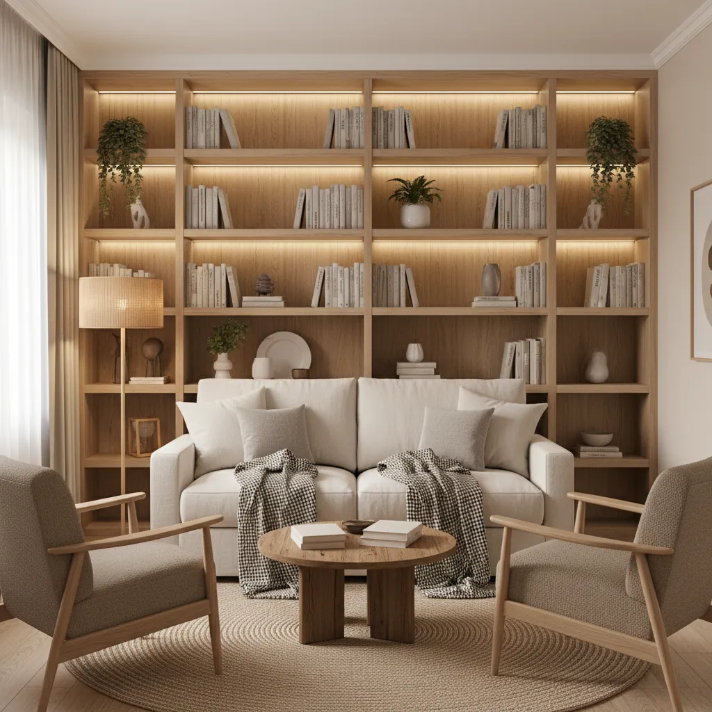 small apartment living room inspired by Huxtable style with compact seating layout