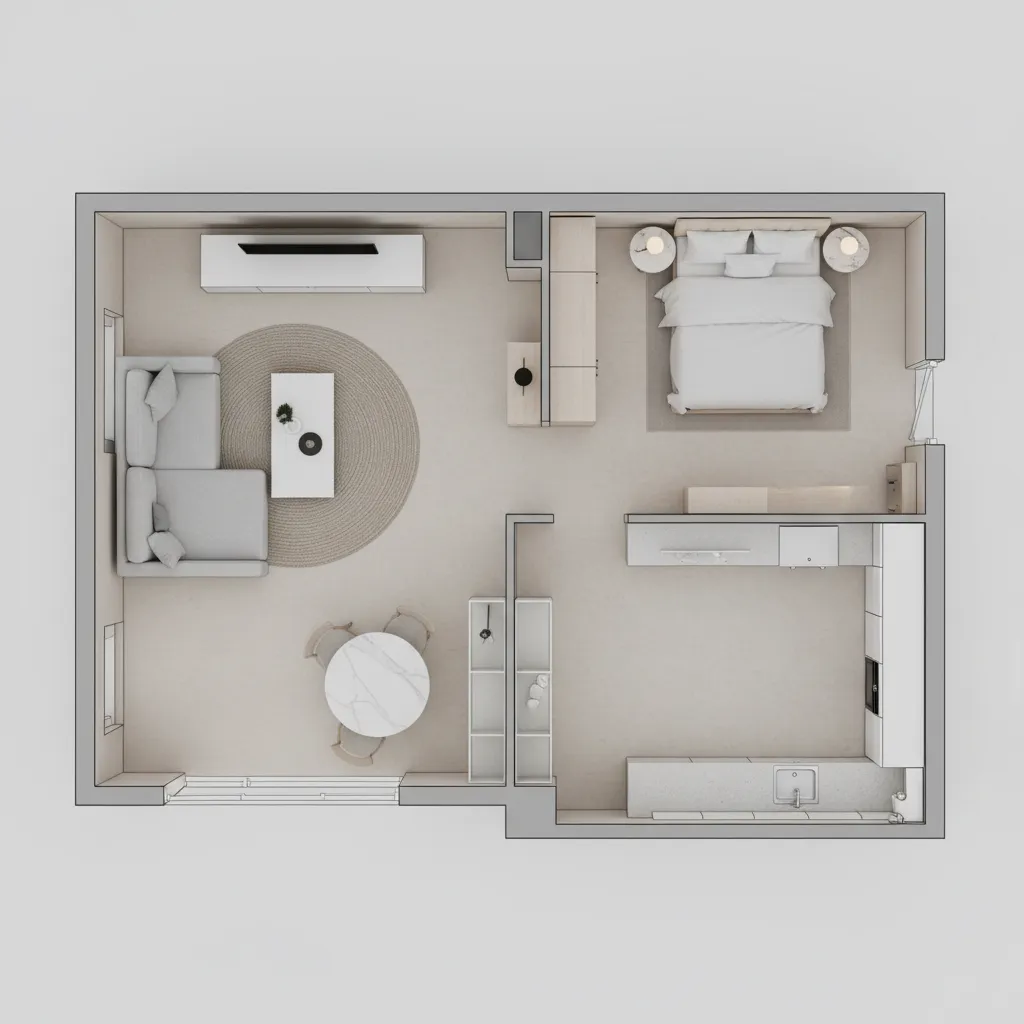 Plano de apartamento pequeño con distribución optimizada